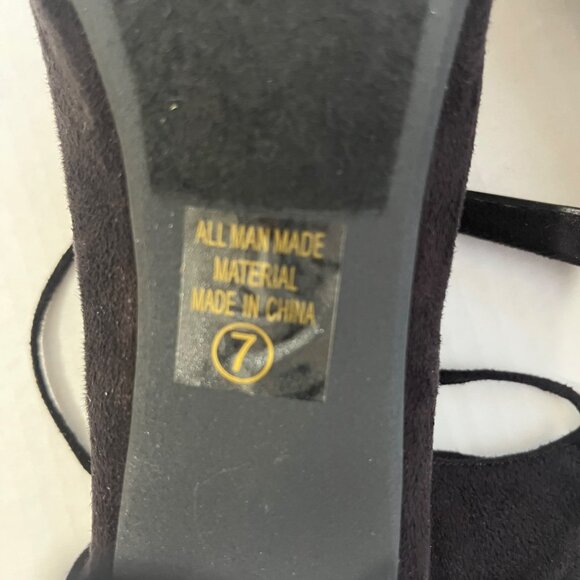 Y2K Strappy Cage Shoes Sz 7 Stiletto Heels Black Faux Suede Open Toe Whimsigoth. - Picture 7 of 8